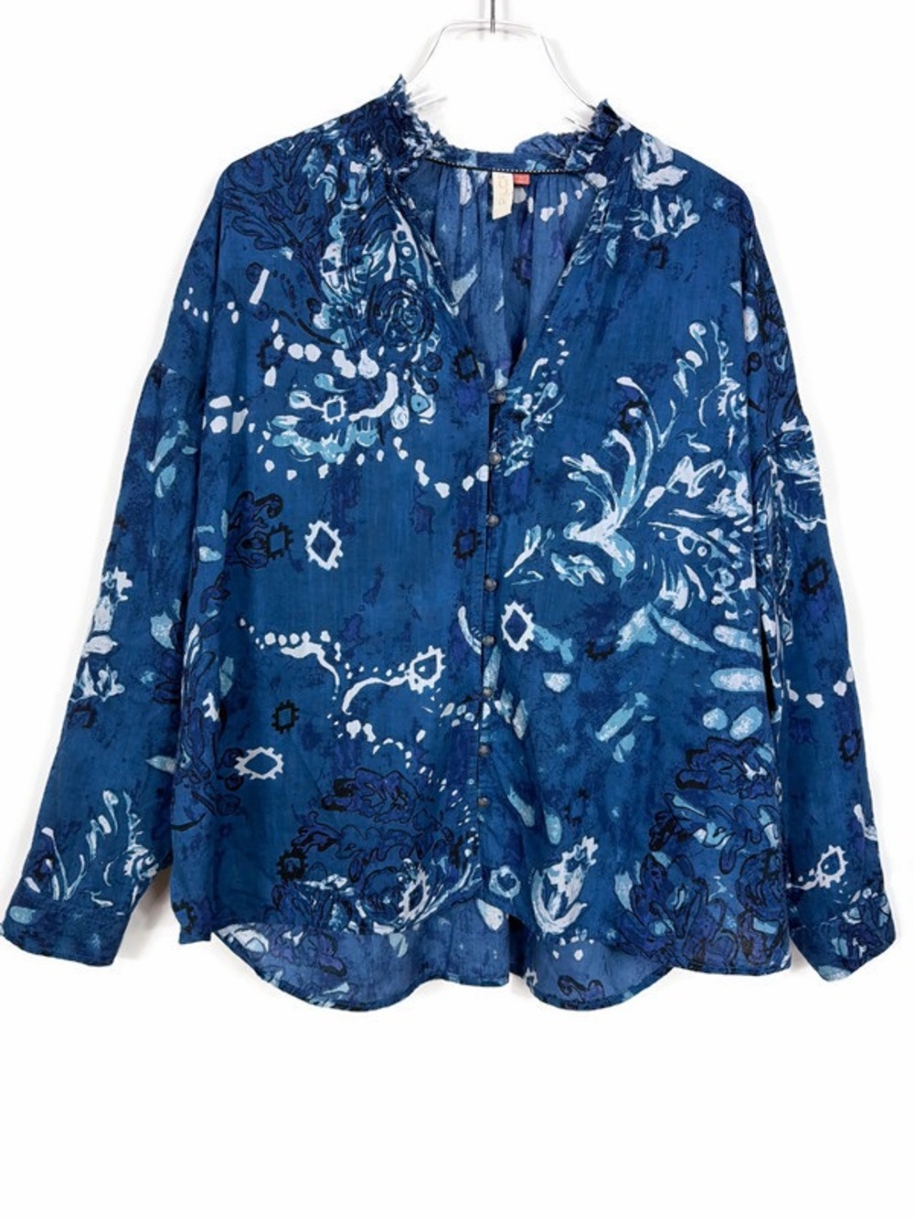 Anthropologie Pilcro The Tavi Ruffled Button Down Blouse Top Blue White Size XL - Picture 2 of 10